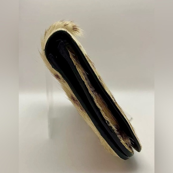 Jimmy Choo Wallet Leopard Print Calf Fur Black Leather Gold HDWRE 7.9x4” EUC - Picture 14 of 16